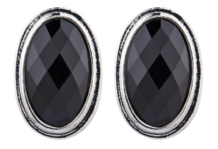 Clip On Earrings - Winnie - silver stud earring with a black oval stone