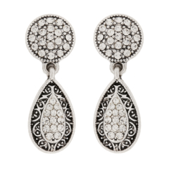 Clip On Earrings - Abigail - silver drop earring with clear crystals
