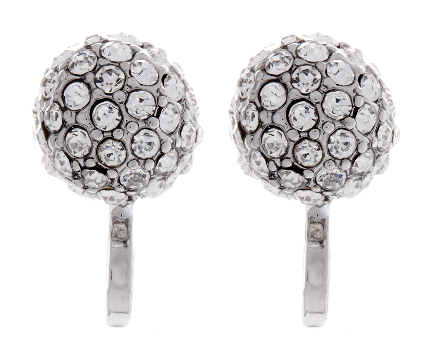 Clip On Earrings - Ada - silver ball earring with clear crystals