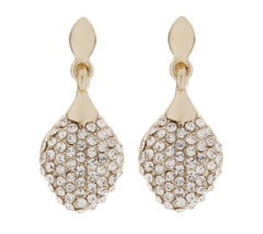 Clip On Earrings - Agnes G - gold drop earring with clear crystals