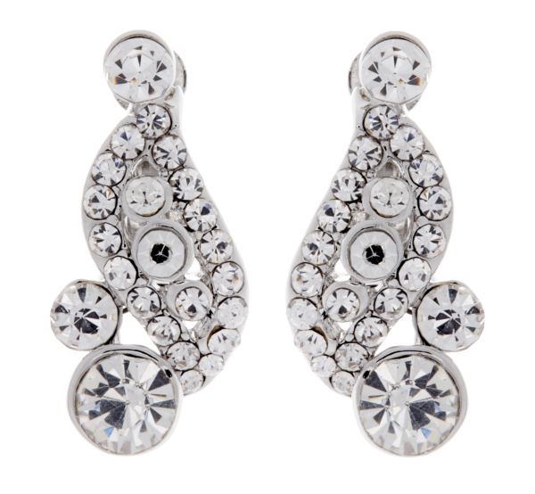 Clip On Earrings - Alana - silver stud earring with clear crystals and stones