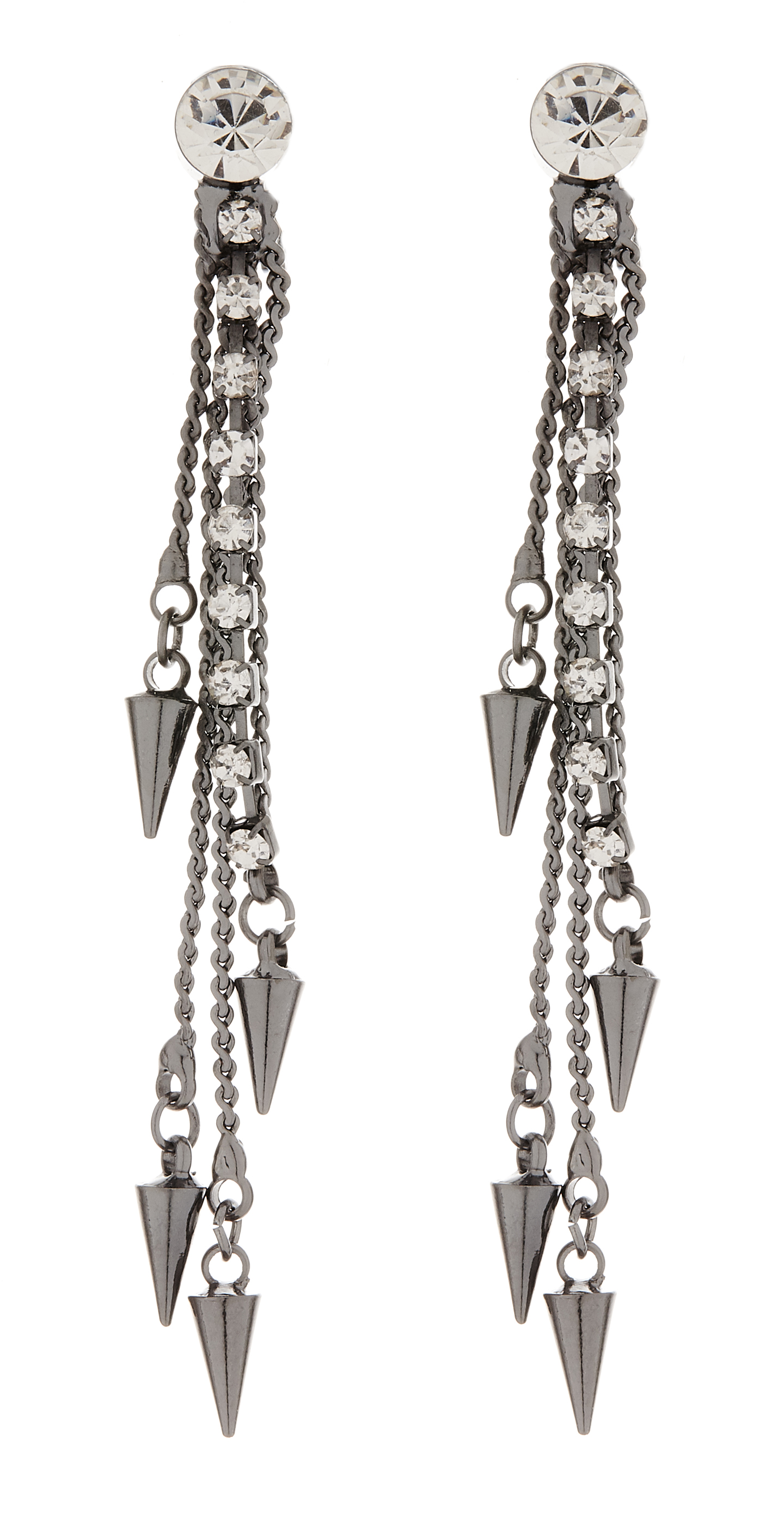 Clip on earrings - Amy - gunmetal grey drop earring with a clear crystal strand and chains