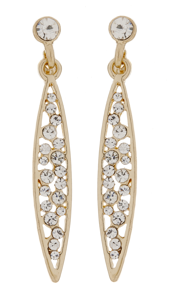 Clip On Earrings - Andie - gold drop earring with clear crystals