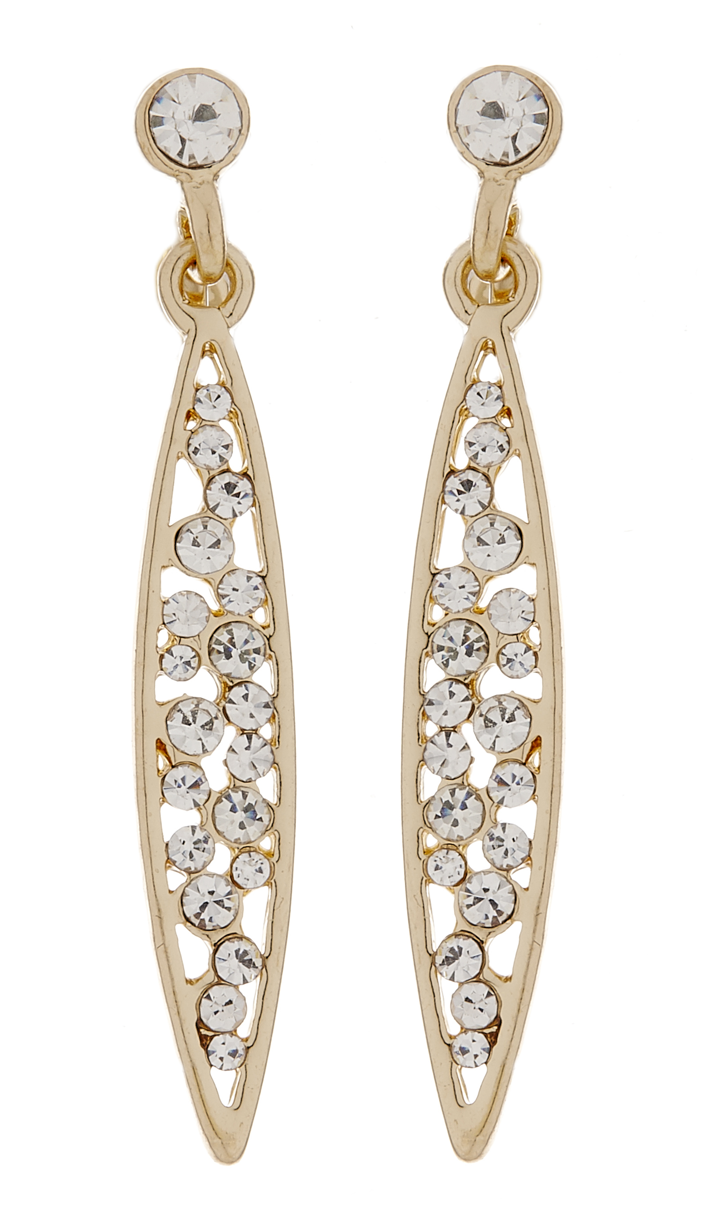 Clip On Earrings - Andie - gold drop earring with clear crystals