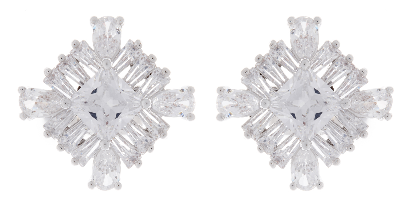 Clip On Earrings - Anna - silver luxury earring with clear cubic zirconia stones