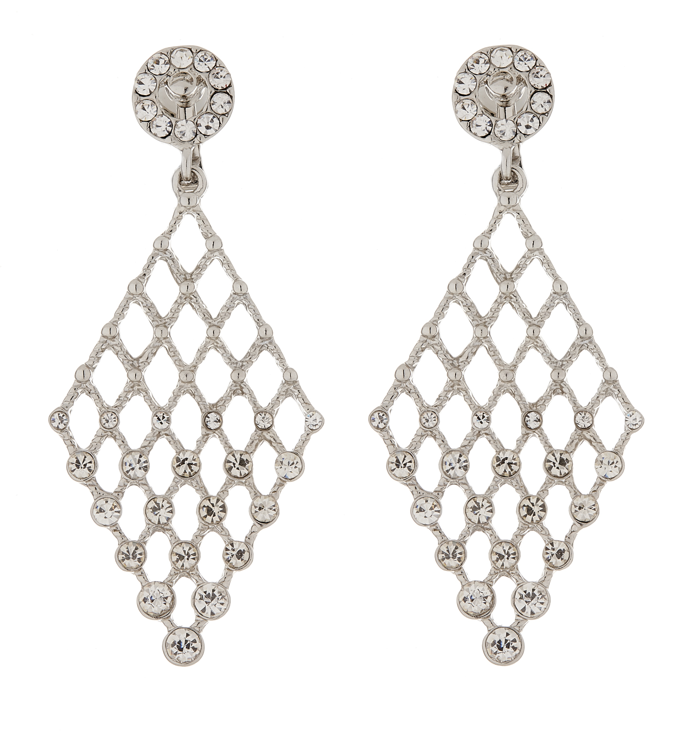 Clip On Earrings - Annie S - silver chandelier earring with clear crystals