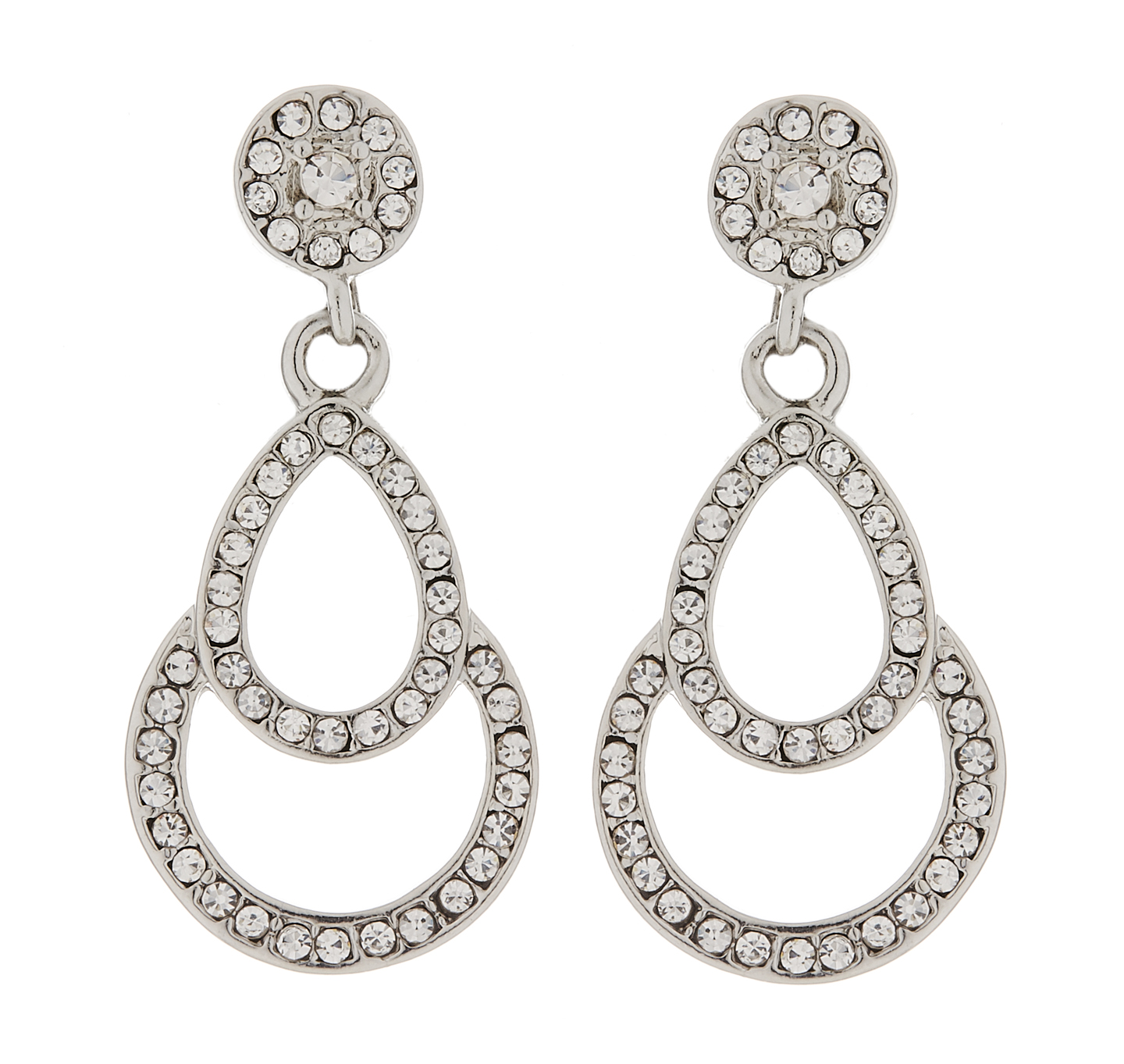 Clip On Earrings - Antonia - silver drop earring with clear crystals