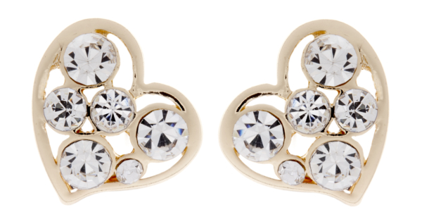 Clip on earrings - April G - gold heart earring with clear stones