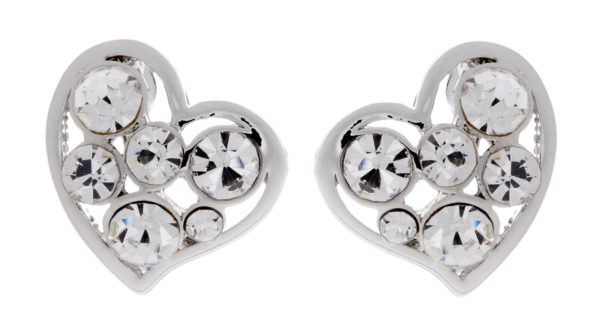 Clip on earrings - April S - silver heart earring with clear stones