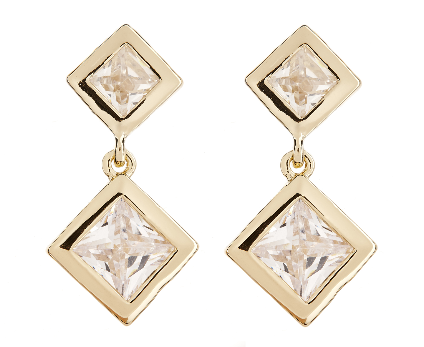 Clip On Earrings - Cara G - gold earring with two clear stones