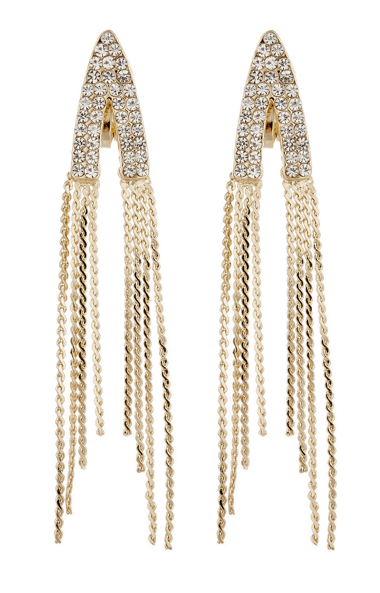 Clip On Earrings - Carla G - gold earring with clear crystals and linked strands
