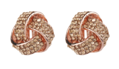 Clip On Earrings - Honey RG - rose gold knot stud earring with rhinestone crystals