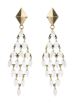 Clip On Earrings - Benita - antique gold chandelier earring with white shell