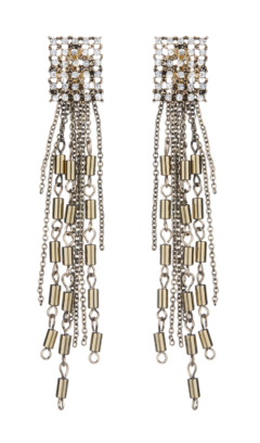 Clip On Earrings - Bettina - antique gold earring with crystals and a chain fringe