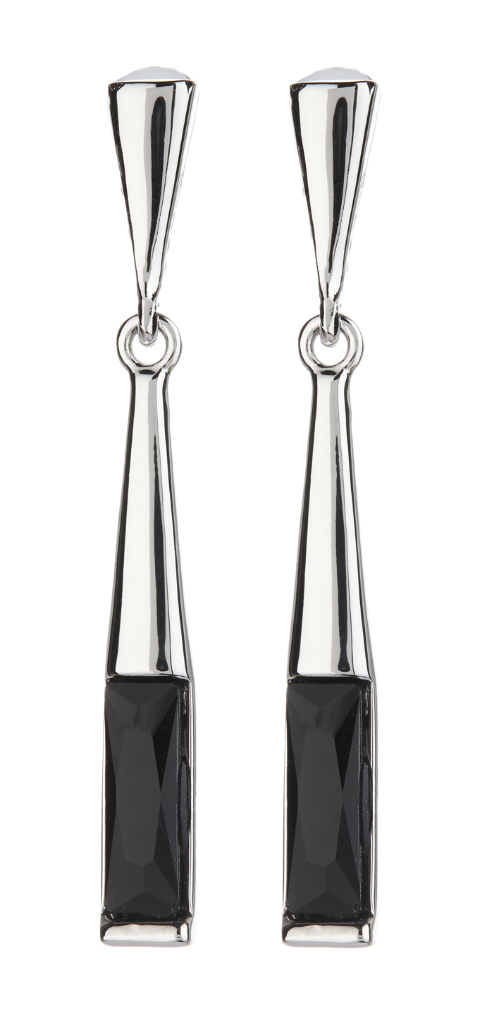Clip On Earrings - Bloom - silver drop earring with a black stone