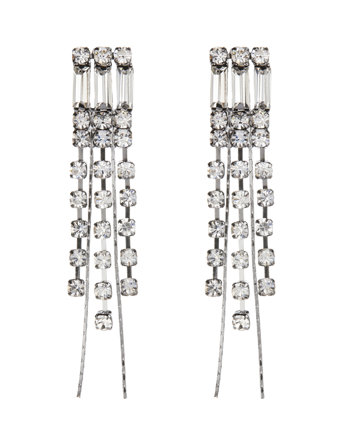 Clip On Earrings - Bobbi - gunmetal grey earring with clear stones and crystal strands