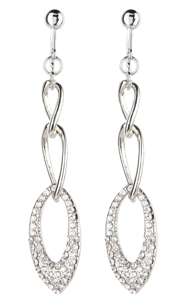 Clip On Earrings - Catlin S - silver drop earring with clear crystals