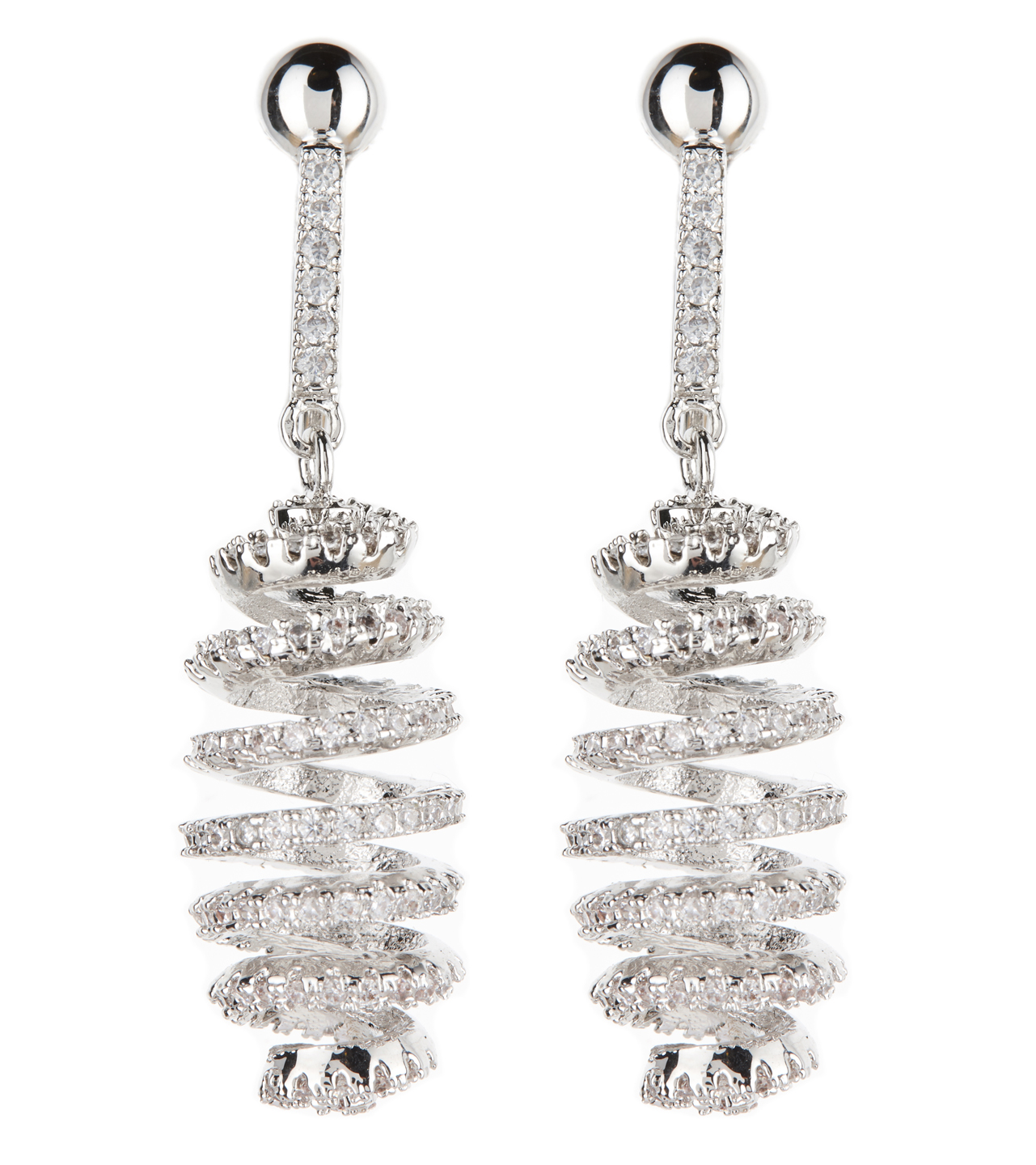 Clip On Earrings - Cindy - silver spiral luxury earring with clear crystals