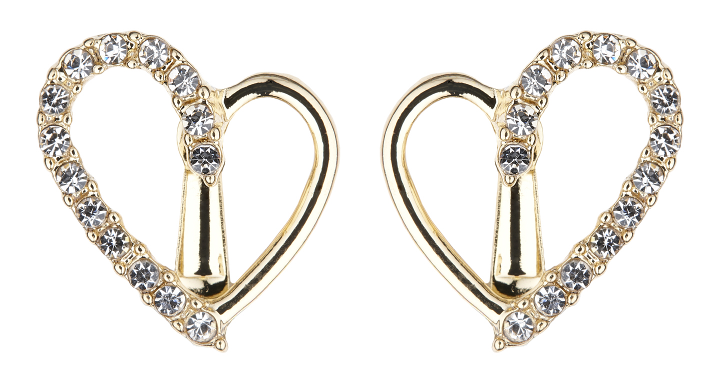 Clip On Earrings - Cora G - gold heart earring with clear crystals