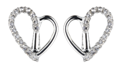 Clip On Earrings - Cora S - silver heart earring with clear crystals