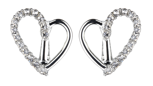 Clip On Earrings - Cora S - silver heart earring with clear crystals