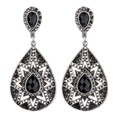 Clip On Earrings - Bisa - antique silver earring with black crystals