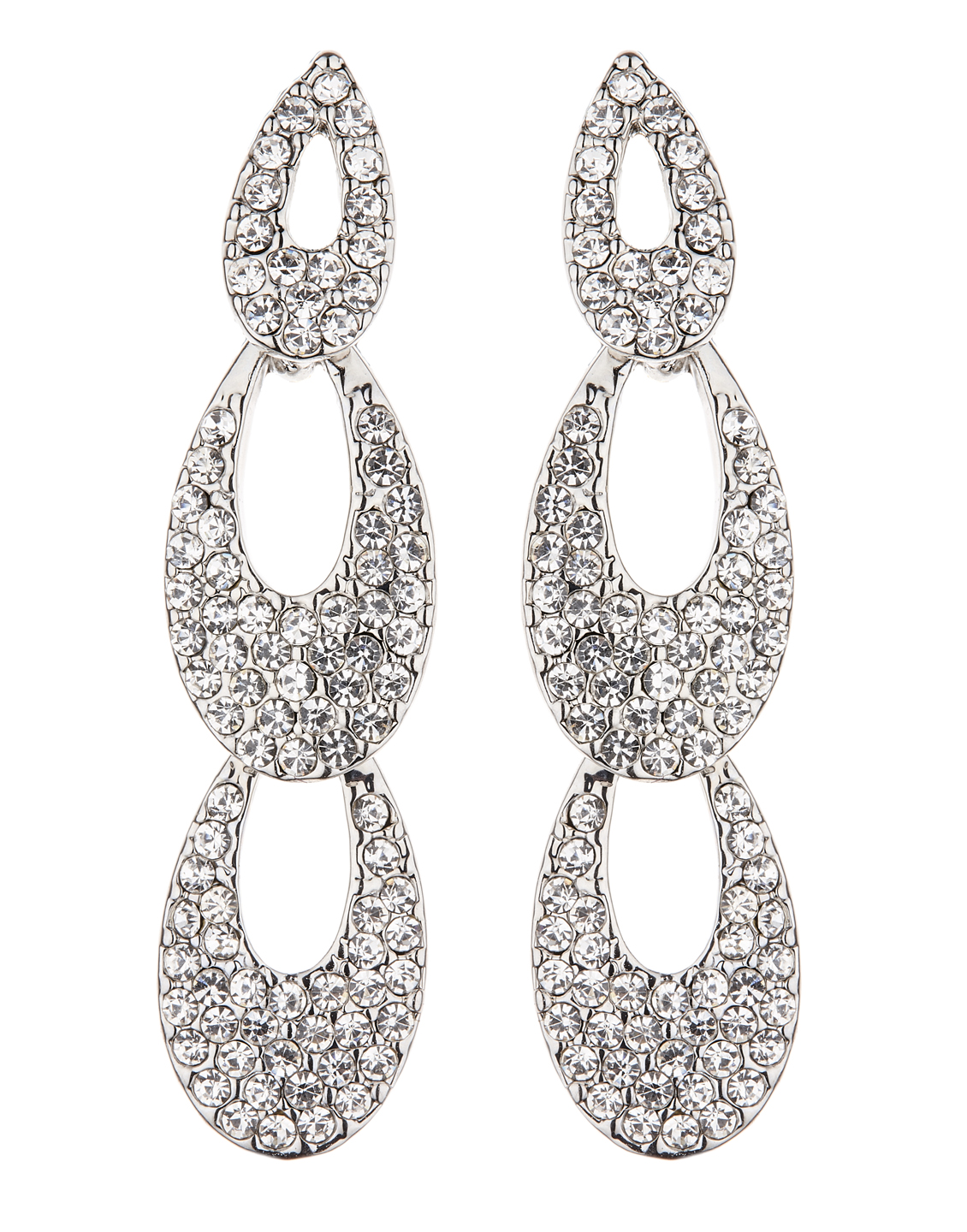 Clip On Earrings - Blake S - silver drop earring with clear crystals