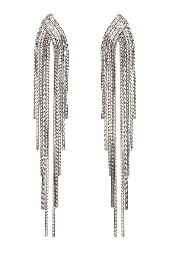 Clip On Earrings - Bracha S - silver earring with strands