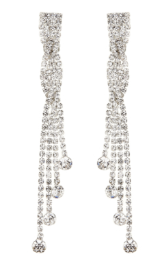 Clip On Earrings - Cabot S - silver drop earring with clear crystals and stones