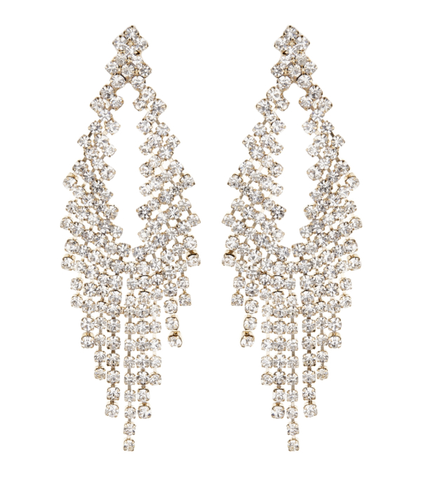 Clip On Earrings - Caca G - gold chandelier earring with clear crystals