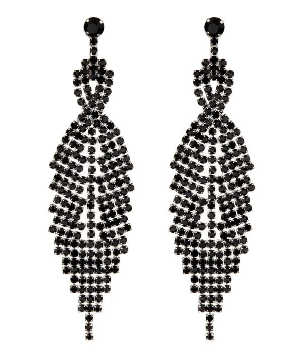 Clip On Earrings - Cadis B - silver drop earring with black crystals