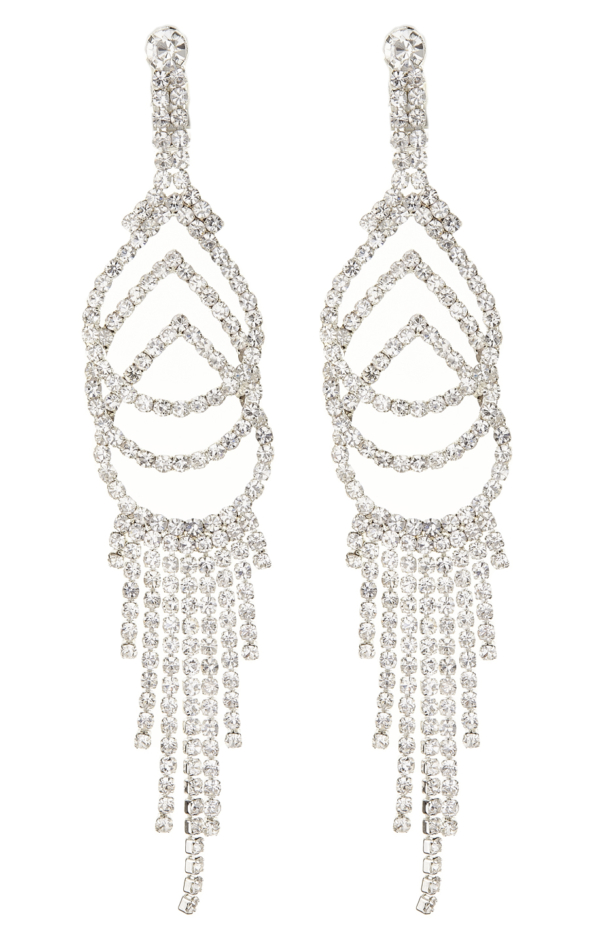 Clip On Earrings - Cael S - silver chandelier earring with clear crystals