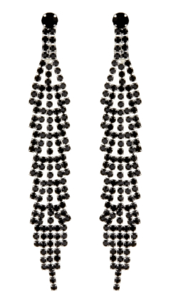 Clip On Earrings - Cain B - silver drop earring with black crystals