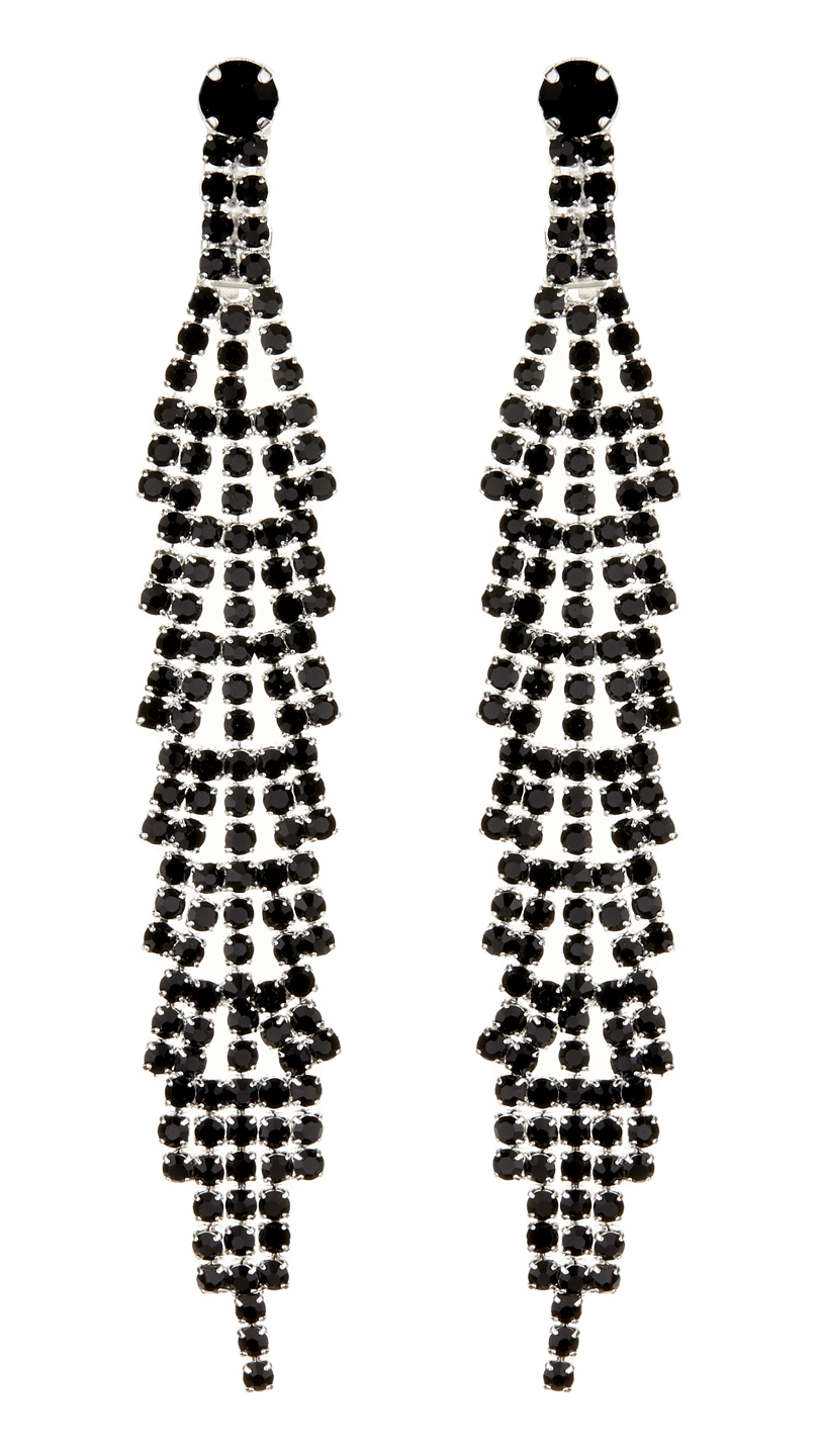 Clip On Earrings - Cain B - silver drop earring with black crystals