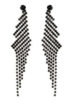 Clip On Earrings - Candra B - silver chandelier earring with black crystals