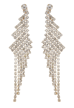 Clip On Earrings - Candra G - gold chandelier earring with clear crystals