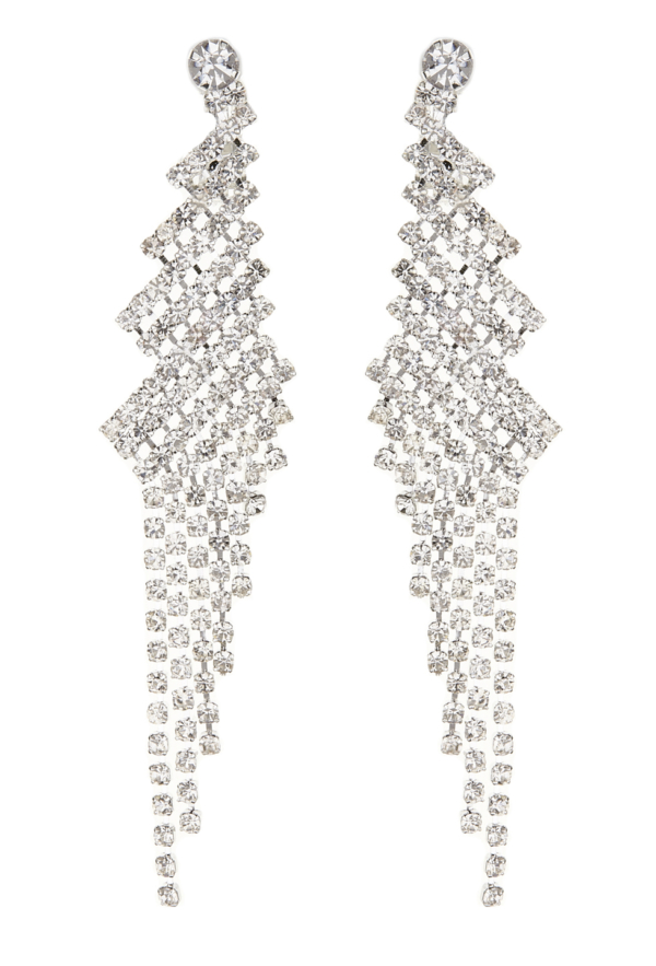 Clip On Earrings - Candra S - silver chandelier earring with clear crystals