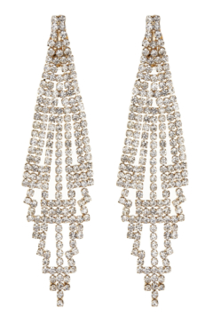 Clip On Earrings - Canei G - gold chandelier earring with clear crystals