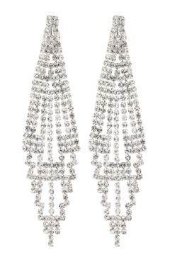 Clip On Earrings - Canei S - silver chandelier earring with clear crystals
