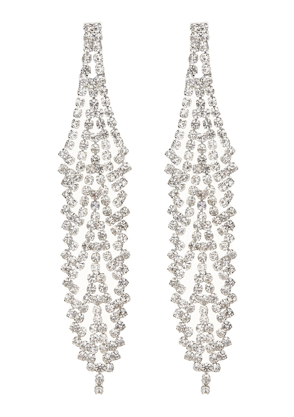 Clip On Earrings - Carew S - silver chandelier earring with clear crystals