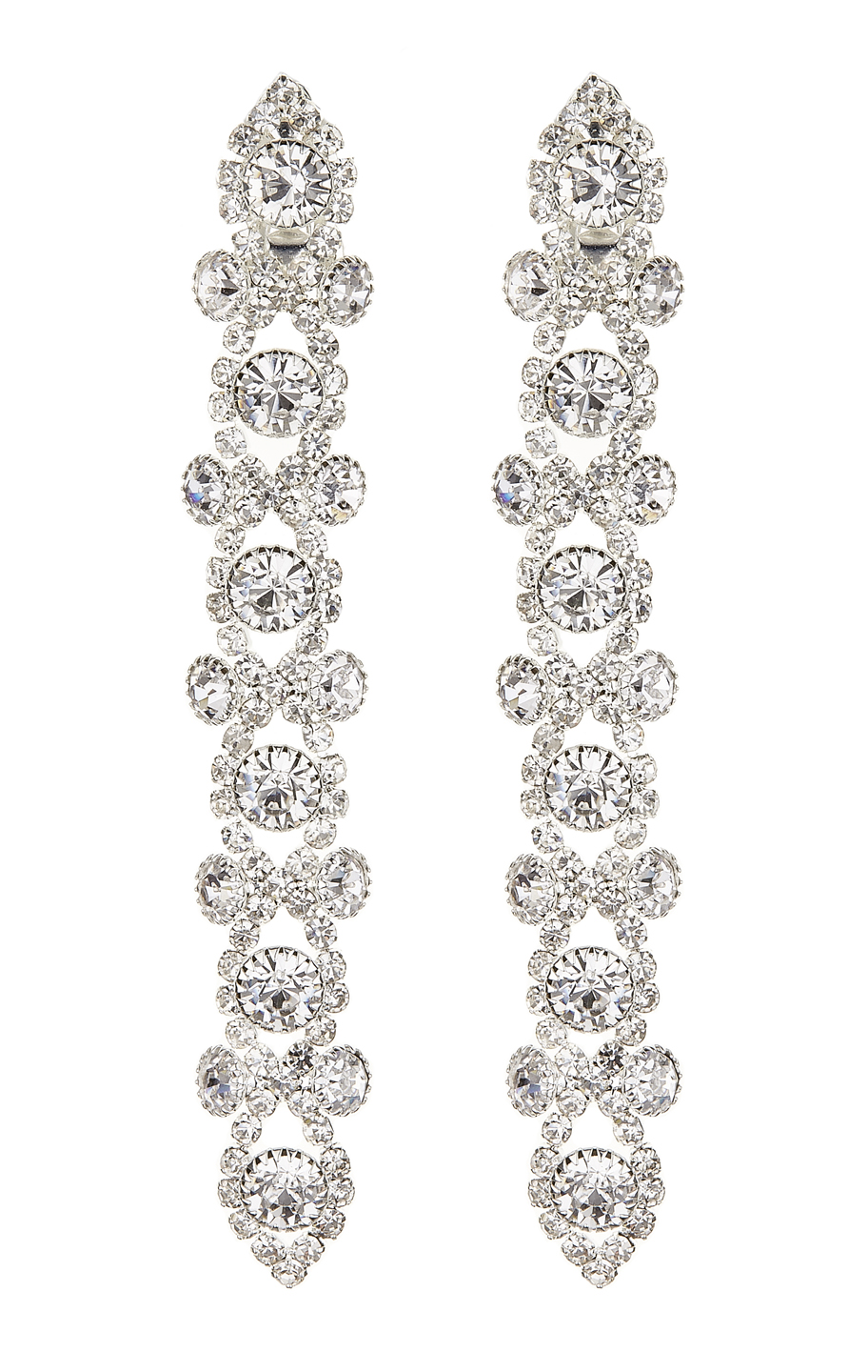 Clip On Earrings - Cassidy S - silver drop earring with clear crystals