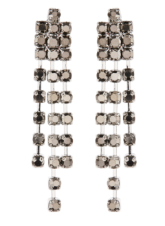 Clip On Earrings - Dame - silver drop earring with grey crystals