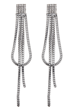 Clip On Earrings - Daron - gunmetal grey earring with crystals and strands