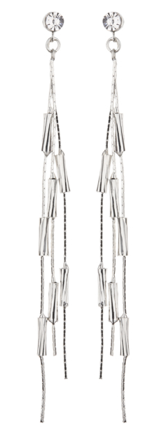 Clip On Earrings - Kai - silver drop earring with a clear crystal and strands