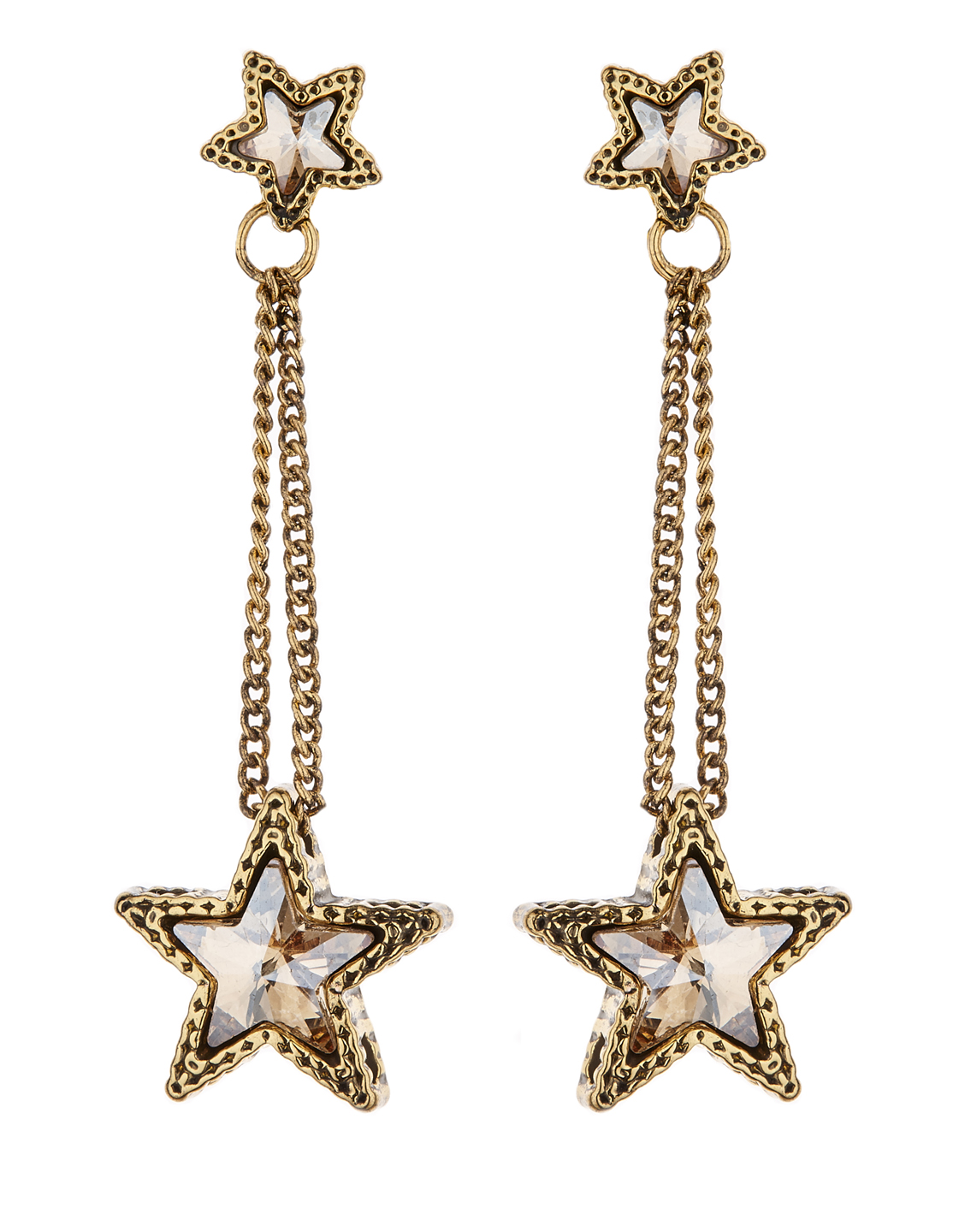 Clip On Earrings - Kalidas G - gold drop earring with crystal stars