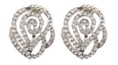 Clip On Earrings - Kamin - silver swirl stud earring with clear crystals
