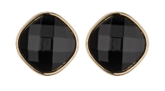 Clip On Earrings - Bonnie - gold stud earring with a large black resin stone