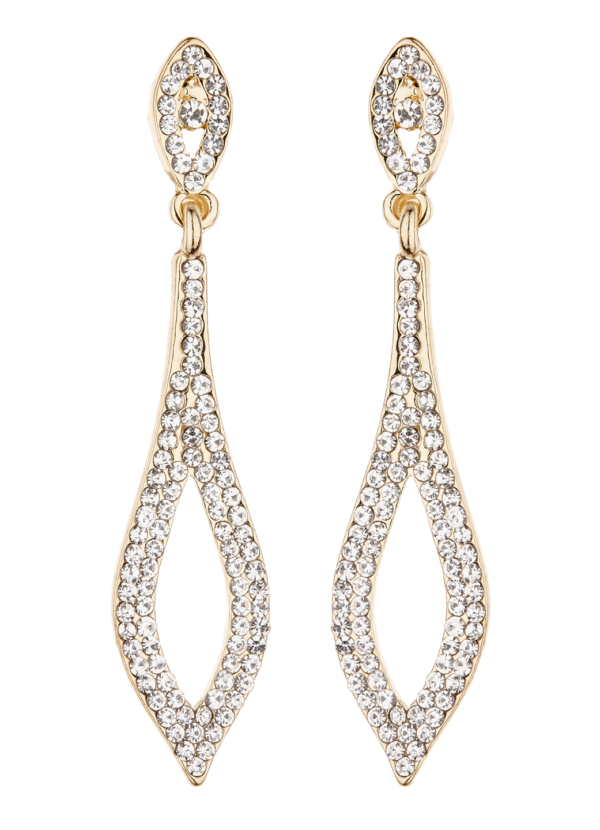 Clip On Earrings - Banba G - gold drop earring with clear crystals