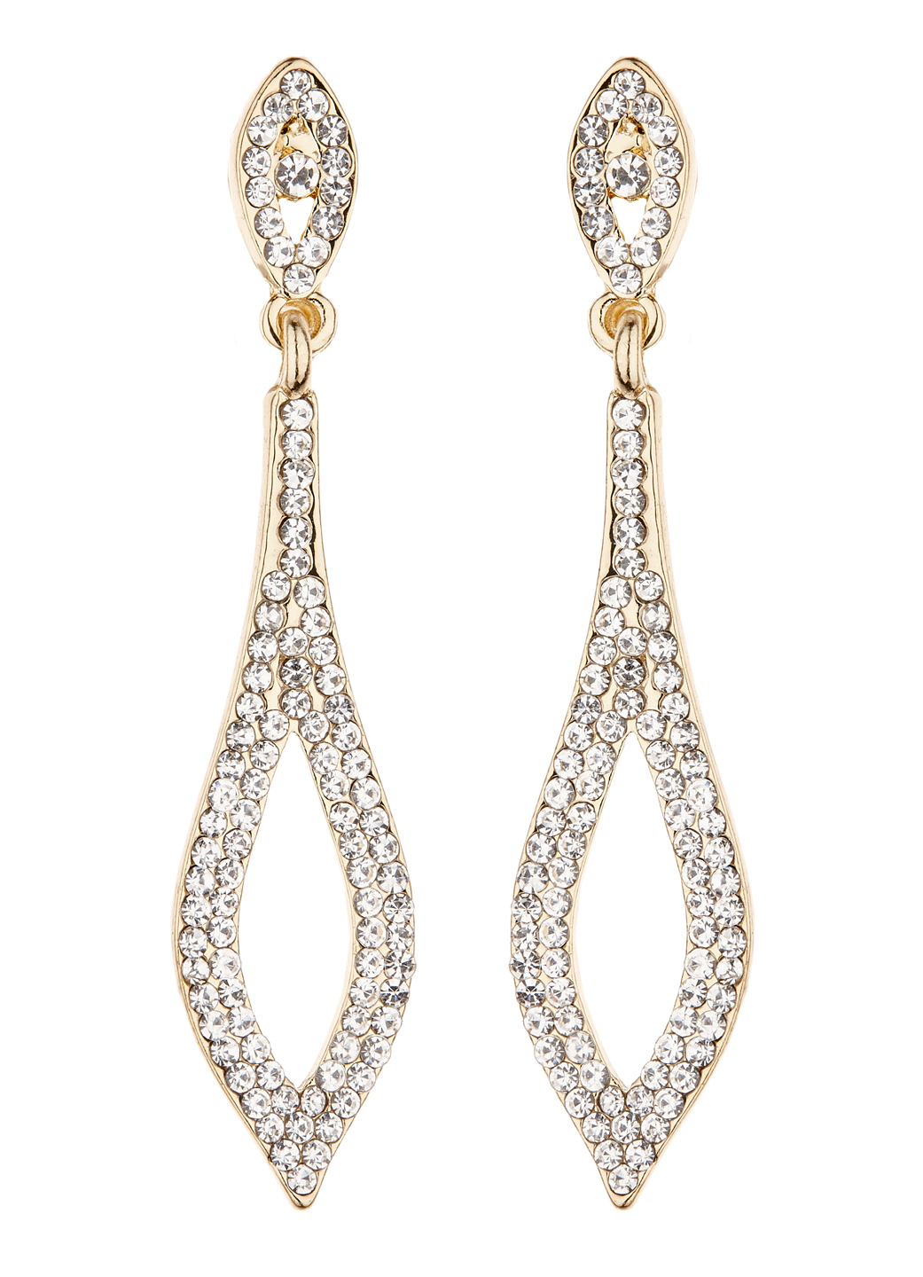 Clip On Earrings - Banba G - gold drop earring with clear crystals