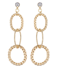Clip On Earrings - Kaiya G - gold drop earring with three linked rings